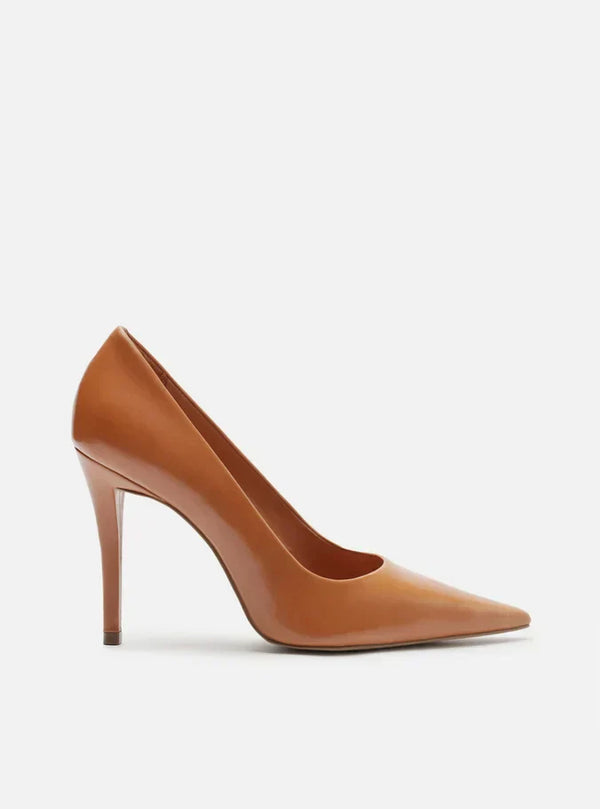 Scarpin Marrom Couro Salto Alto Fino Monocolor
