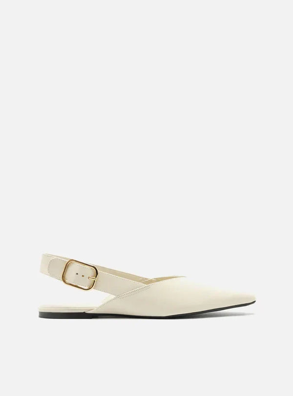Sapatilha Branca Couro Slingback Fivela
